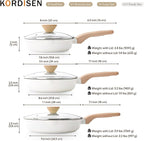 Kordisen Ceramic Nonstick Frying Pan Skillet Set with Lid, 3 Piece Ceramic Pans for Cooking Non Toxic, Healthy Induction Cookware, Stay-Cool Handle, PFOA & PFAS Free (8 Inch, 9.5 Inch, 11 Inch)