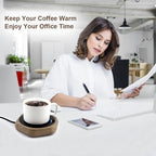 Coffee Mug Warmer for Desk - Wooden Auto Shut Off Drink Warmer for Milk Tea Water Cocoa - Smart Beverage Heating Candle Wax Plate - Hexagonal