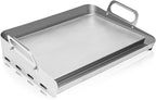 16" x 13" Stainless Steel Flat Top Griddle for Gas & Charcoal Grills, Universal Design for Outdoor & Home Cooking, with Grease Groove & Removable Handle, Ideal for Tailgating & Backyard Parties