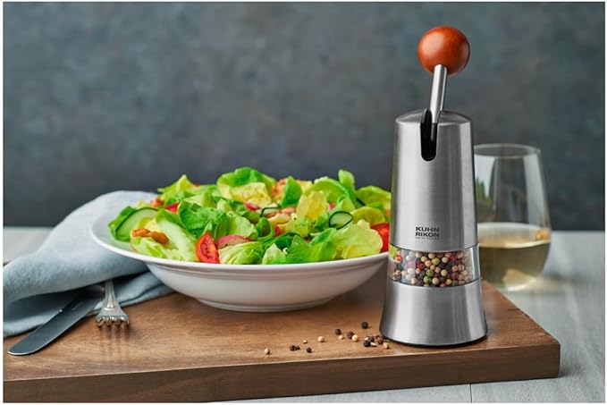 Kuhn Rikon Epicurean Adjustable Ratchet Grinder with Ceramic Mechanism for Salt, Pepper and Spices, 8.5 x 2.75 inches, Stainless Steel