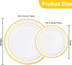 I00000 200 Pcs Gold Plastic Plates - Disposable Party Plates Include 100 Dinner Plate and 100 Elegant Dessert Plate Perfect for Party, Holiday, Wedding & Birthday