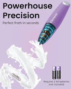 Elementi Milk Frother Wand & Drink Mixer with Stand - Turbo Milk & Coffee Frother Handheld - Hand Held Coffee Mixer Wand & Cold Foam Maker for Frothy Cappuccinos, Lattes & Drink Mixes (Lavender)