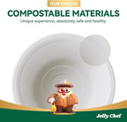 JOLLY CHEF Compostable Disposable Paper Bowl [16 oz] Heavy Duty Soup Containers [150 Pack] Biodegradable Bagasse Hot Cold Food Eco-Friendly Sugarcane Microwavable Bowls for Salad Milk Thanksgiving Day