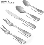 Alata Kate Satin 45-Piece Silverware Set with Utensil-Serving Set,Service for 8,Stainless Steel Flatware Set,Matte Satin Polished Cutlery Set,Dishwasher Safe