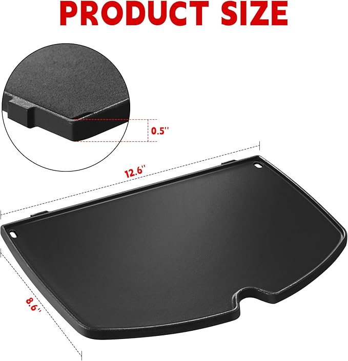 GGC 6558 Griddle for Weber Q100 Q120 Q1000 Q1200 Series Grills, Cast Iron Grill Parts for Weber Q100 Grills, 12.6" x 8.6" Cooking Griddle for Webbr Baby Q