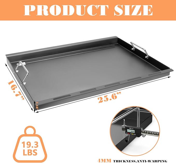 Full Size Griddle Inserts Replacement Parts for Nexgrill 4 Burner 720-0830H 720-0830 720-0830X Gas Grill, Flat Top Griddle with Handle for Nexgrill 5 Burner 720-0888N 720-0882S 720-0888 720-0882A