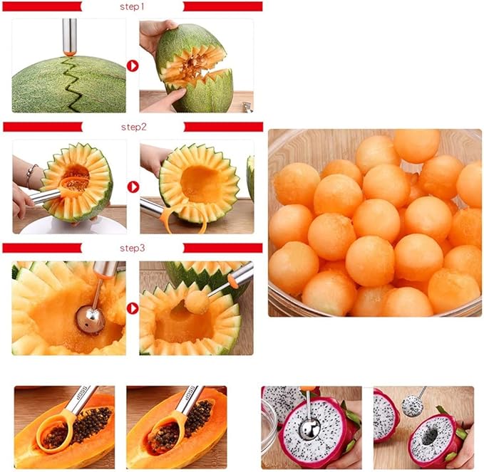 Melon Ball Scoop, Carving, Fruit Set Spoon Ice Cream Cooking Tools Kitchen Accessories Gadgets