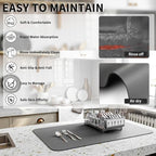 HotLive Dish Drying Mat for Kitchen Counter, Heat Resistant Drainer Mats with Non-slip Rubber Backed, Hide Stain Kitchen Super Absorbent Draining Mat, Easy to Clean Dish Rack Pad, Dark Grey 18"x32"