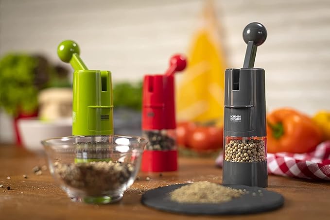Kuhn Rikon Adjustable Ratchet Grinder with Ceramic Mechanism for Salt, Pepper and Spices, 8.5 x 2.25 inches, Red