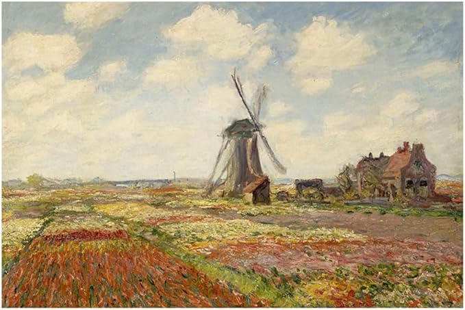 Art-Inspired Washable PVC Placemats Set of 6, Heat-Resistant Non-Slip Table Mats for Kitchen Dining Table Decor (Tulip Fields in Holland)