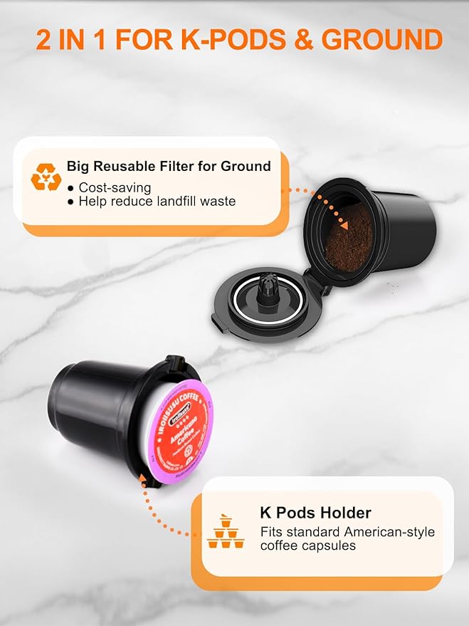 Single Serve Coffee Maker for K-Cup and Ground Coffee, Fast Brew, 6-12 oz Brew Sizes One Cup Coffee Machine Fits 5.5" Mugs, One-Button Small Coffee Maker with Descaling Reminder,Grey