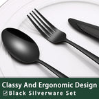 EWFEN 24-Piece Black Silverware Set with Steak Knives, Black Flatware Set for 4, Food-Grade Stainless Steel Tableware Cutlery Set, Mirror Finished Utensil Sets for Home Restaurant, Heavy Duty