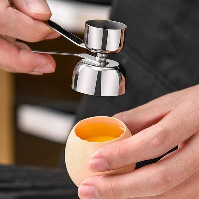 Silver Egg Shell Opener Egg Topper Cutter, Stainless Steel Egg Cracker Separator for Raw, Soft or Hard Boiled Egg Separators Specialty Tools and Gadgets