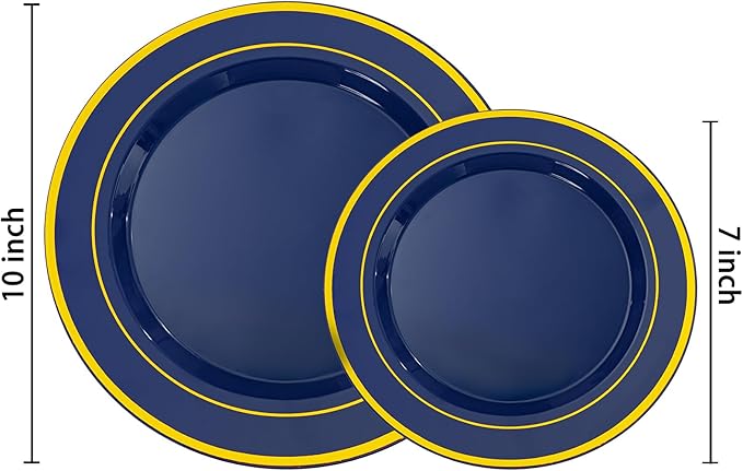 NOCCUR 200PCS Navy Blue Plastic Plates for 100 Guests - Include 100PCS 10" Dinner/ 100PCS 7" Dessert Disposable Plates Heavy Duty - Ideal for Party/Christmas/Hanukkah