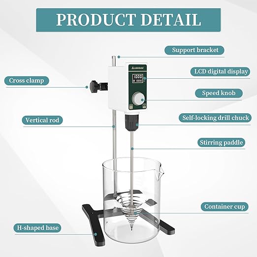 OS-15S Digital Overhead Stirrer 20L(H₂O) Lab Stirrer H-Base Stainless Steel Stand & 1 Stirring Paddle | 100-1500RPM,20000 mPas,Timing 1min-24h