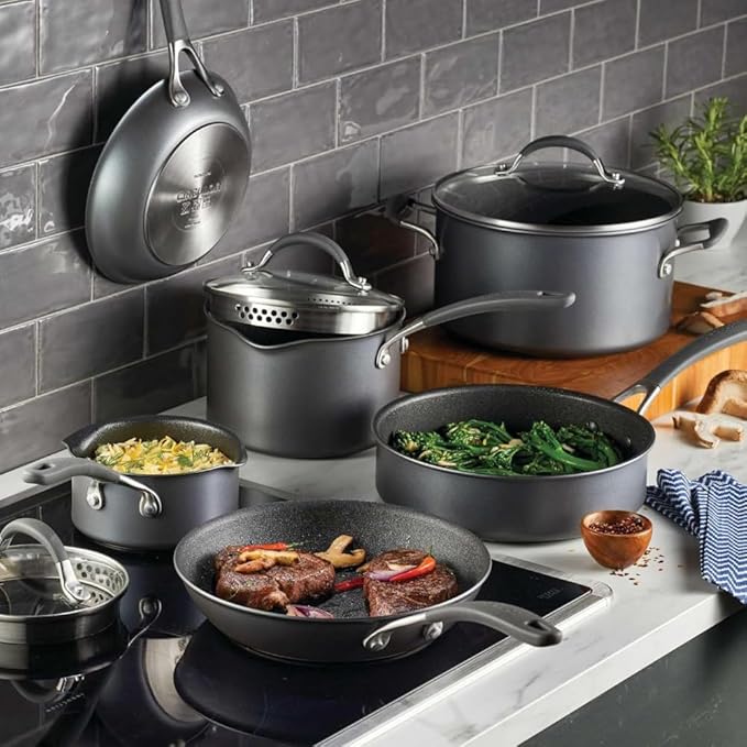 Circulon A1 Series with ScratchDefense Nonstick Induction Pots and Pans Cookware Set, Induction Cookware, Kitchen Essentials, 9-Piece, Graphite
