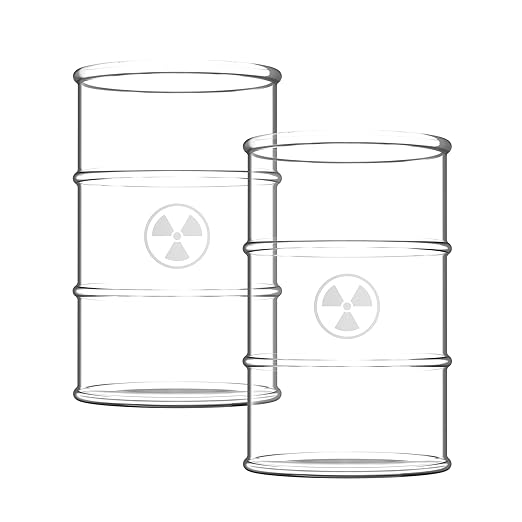 Pund'it Polluted Shatter Resistant Halloween Drink Glasses, Set of 2, 16oz Radioactive Barrel Themed Cocktail and Soda Glasses