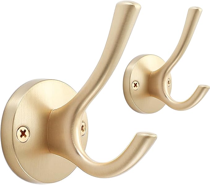 Gold Coat Hooks for Wall, 2 Pack Heavy Duty Towel Robe Hooks, Hats Hooks for Entryway Cubicle Closet Mudroom Bathroom Garage