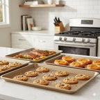 Baking Sheet Pan Set of 3 | Nonstick Cookie Sheets for Baking Supplies | No Rust & No Toxic Carbon Steel Half Sheet Pan+Jelly Roll Pan+Quarter Sheet Pan Set | Heavy Duty Baking Tray for Oven