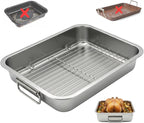 Stainless Steel Roasting Pan with Rack & Handles,15.5" x 11.6"- Food Grade No Coating Dishwasher Safe - Roaster for Turkey Chicken Meat Vegetables for Thanksgiving Christmas and Family Gatherings