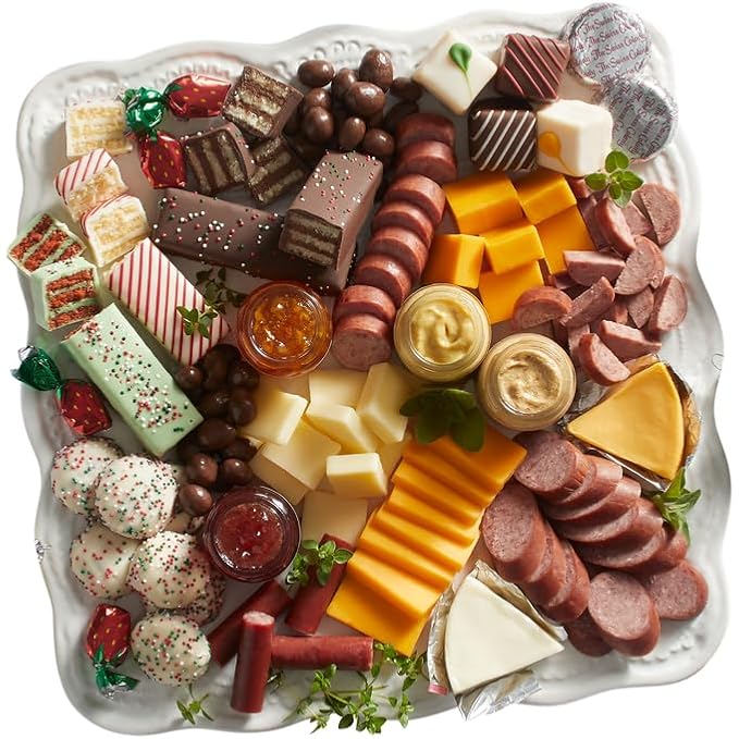 The Swiss Colony 27 Favorites and 24 Liqueur Truffles Christmas Gift Bundle - Assorted Cheeses, Candies, Chocolates, Summer Sausage Meats with 24 Liqueur Flavored Truffles