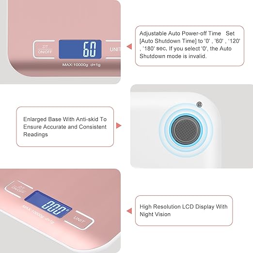 Digital Shipping Scale,Stainless Steel Panel, Accurate Portable Postal Scale for Packages, Small Business,Kitchen, Food, Handmade, Liquids, and Boutique (Rose Gold Rechargeable(10kg/1g))