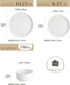 MALACASA 12 Pieces Porcelain Dinnerware Set, Modern White Dish Set for 4, Premium Serving Plates and Bowls Sets, Chip and Scratch Resistant Dishware Sets Kitchen Dishes Dining Ware Set, Series LEAH