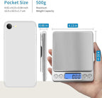 Toprime Digital Gram Scale 500g 0.01g Food Scale High Precision Kitchen Scale Multifunctional Stainless Steel Pocket Scale with Back-Lit LCD Display Tare PCS Features Silver