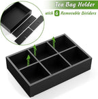 DRASTAR Tea Bag Organizer, Tea Bag Drawer Organizer, Wooden Tea Bag Holder, Tea Chest with 6 Compartments, Tea Organizer Storage Box, Tea Caddy for Tea Bags Organizer, Black