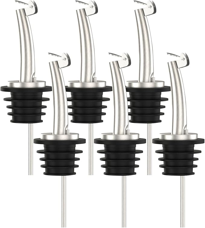 6 Pcs Oil Spout Liquor Bottle Pourer Spouts Stainless Steel Speed Pour Spouts for Olive Oil Dispenser Spout for About 3/4" Bottle Mouth, with Flip Top
