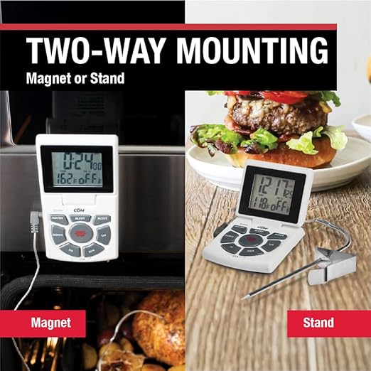 CDN Digital Probe Cooking, Cooling Thermometer, Smoker Oven Grill Candy Deep Frying, Multifunctional Thermometer/Timer/Clock with Loud Alerts, Stainless Steel Probe/Pot Clip, White or Silver (DTTC-W)
