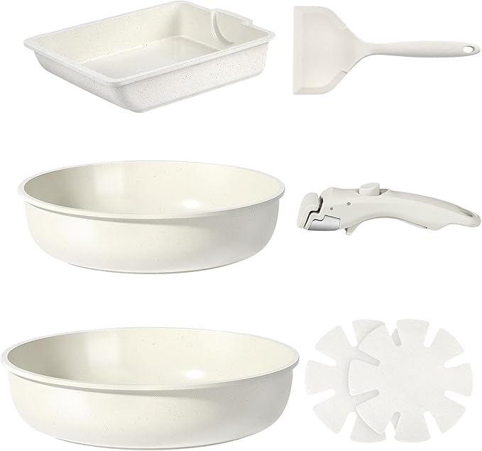 GiPP Ceramic Pots and Pans Set Non Stick, Nonstick Detachable Handle Cookware Sets, Non Toxic Induction Kitchen Pot and Pan with Removable Handle, Healthy RV Cookware, Dishwasher ＆Oven Safe, 7 Piece