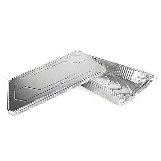 IDL Packaging Full Size Aluminum Steam Table Pans with Lids - Deep, 21" x 13" x 3" (pack of 5) - Disposable Foil Pan for Grilling, Roasting, BBQ, Cooking, Baking, Freezing