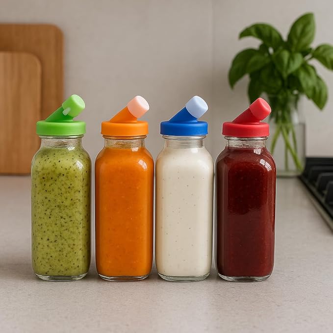 kitchentoolz Blue 16oz Salad Dressing Container Glass Bottle – Glass Salad Dressing Shaker Bottle with Non-Metal Lid for Oil, Marinades, Dressings