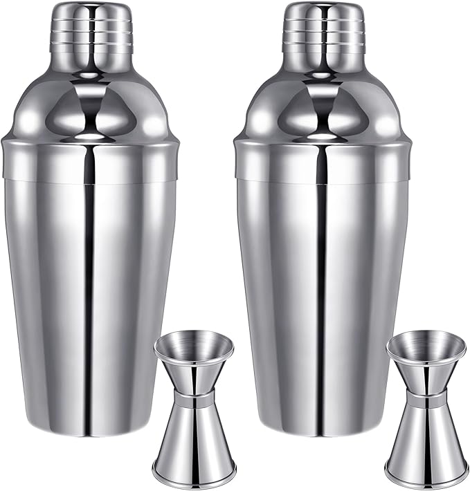 Umigy Cocktail Shaker Set Martini Shaker Bulk Stainless Steel Martini Mixer with Strainer and Double Measuring Jigger for Bar Party Home Use Wine Bar(18 Oz/ 550 ml,2 Packs)