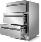 Stainless Steel 3-Tier Drawer Fridge Undercounter, Outdoor Beverage Refrigerator with Wheels, Waterproof Design and Temperature Control for Home and Commercial Use