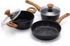 3-Piece Nonstick Cookware Set, 8.5 Inch Frying Pan & 2 Pots with Lids | PFAS & PFOA Free Non-Toxic Coating | Induction Compatible, Dishwasher Safe | Pots and Pans Set for Beginner Kitchen