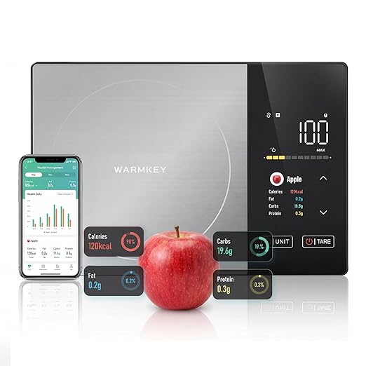 Dual Display Smart Food Scale with Nutritional Calculator, Bluetooth Calorie & Macro Tracker, 1g Precision 5kg/11lb Gram Oz, Digital Kitchen Scale for Meal Prep & Healthy Diet