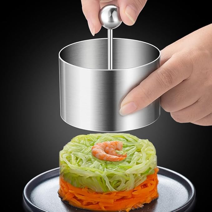 POPETPOP Round Stainless Steel Cake Rings: Round Food Molding Set - Mousse Cake Ring Mold with Press Set for Home Cooking And Baking M