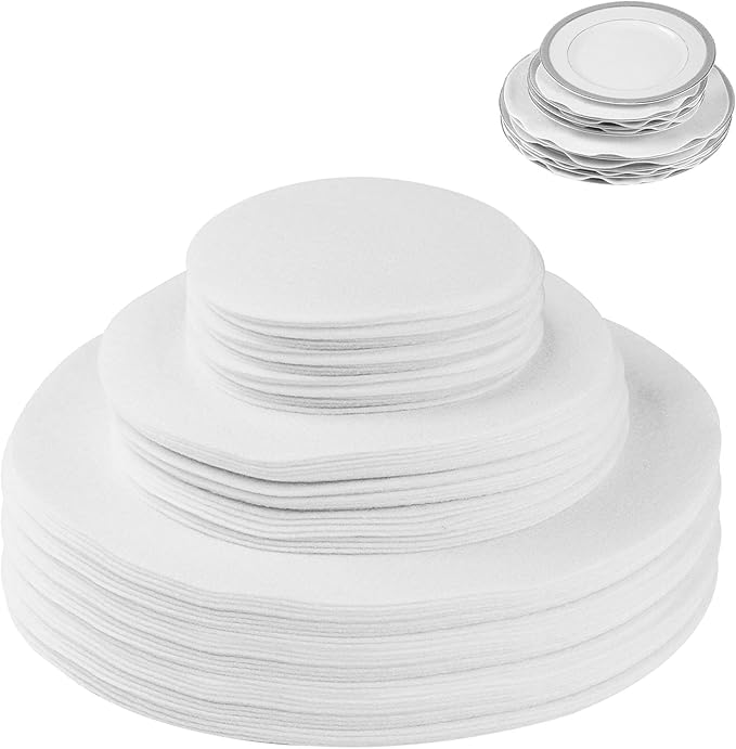 120Pcs Plate Separators Storage, Soft Felt Plate Dividers, Round Dish Storage Protectors Pads with 3 Different Size (White)