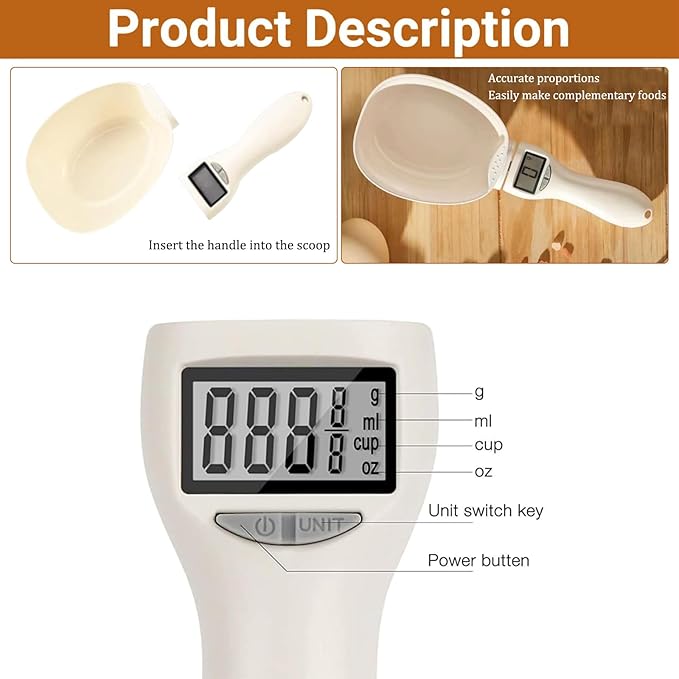 Digital Measuring Spoon, Electronic Measuring Spoon with LCD Screen, 800g / 0.1g High Precision Food Measuring Scoop Scale with Measuring Spoons for Food, Coffee,Spices, Dog Cat Food (1PCS)