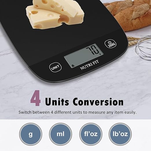 NUTRI FIT Food Scale for Kitchen Scales Digital Weight Grams and Ounces, Baking Scale Accurate for Weight Loss, Cooking, Coffee, Keto Diet, Meal Prep, 0.1oz Ultra Slim Smart Tare Black