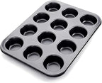 Kingrol 12-Cup Muffin & Cupcake Pans, Set of 3 Baking Pans, Non-stick Bakeware, 1.1" Deep