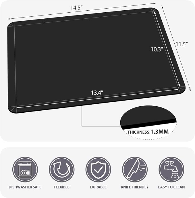 WK Flexible Plastic Cutting Boards Mats with Lip, Foldable Cutting Board for Kitchen Set of 3, Black Cutting Boards for Meat, Nonslip Cutting Mats Sheets, BPA Free, Dishwasher Safe