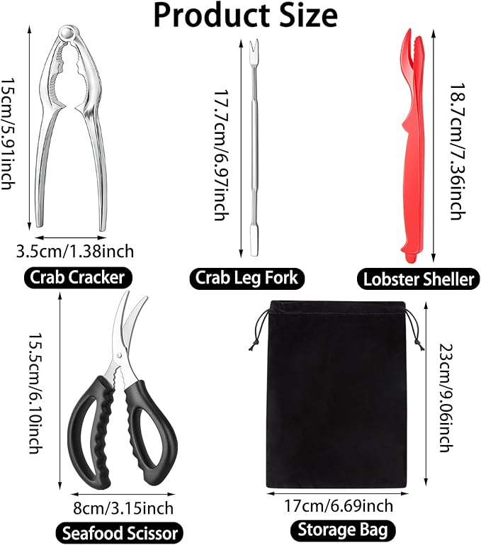 suoundey Seafood Cracker Tool Set With Lobster Sheller Stainless Steel Crab Crackers Crab Leg Fork Seafood Scissors And Storage Bag, Crab Leg Pick Utensils Set Crab Eating Tools (24Pcs)