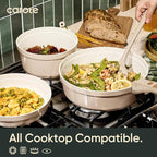 CAROTE 18 Pcs Ceramic Cookware Set Titanium Nonstick with Detachable Handles, Non Toxic Cookware, Pots and Pans Set Non Stick Removable Handles, Induction Available, Kitchen Cooking, Dishwasher Safe