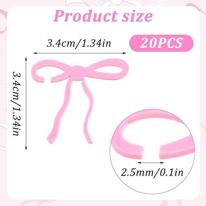 20 Pcs Pink Bow Drink Markers, Coquette Bow Wine Glass Charms, Bar Tools Bow, Acrylic Bow Knot Drink Tag for Wedding Engagement Bachelorette Birthday Tasting Party Decorations Accessory