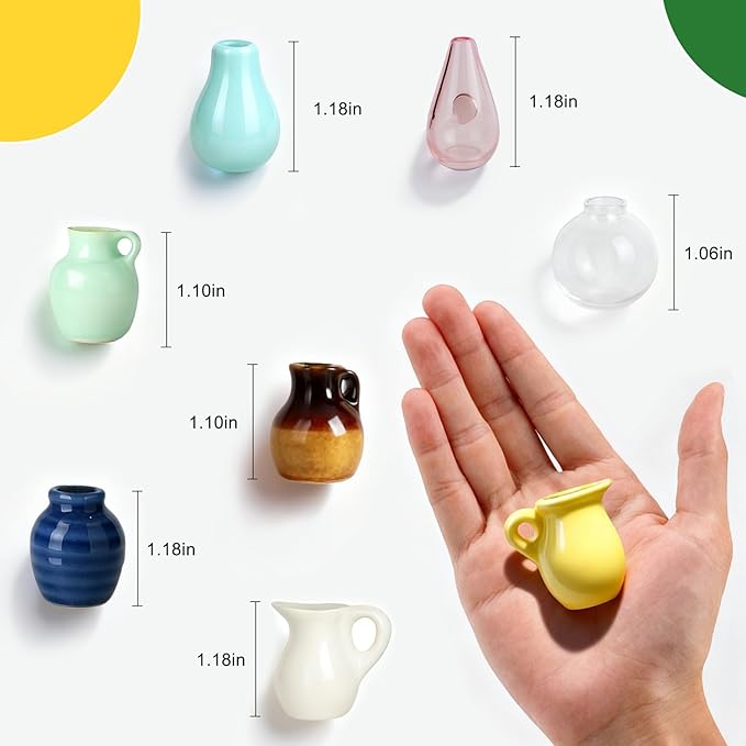 Renmxj 8 Pcs Refrigerator Magnets - Cute Mini Ceramic Vase Fridge Magnets with Artificial Flowers, Funny Tiny Vase Magnet for Fridge Decorative, Office, Kitchen, Locker, Whiteboard