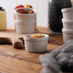 2.5 oz Ramekins 6 pcs Porcelain Ramekins Dishes for Souffle,Creme Brulee, Pudding, Custard Cups,Bakeware Bowls Set for Baking,Oven Safe, White 2.5 inch