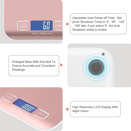 Digital Shipping Scale,Stainless Steel Panel, Accurate Portable Postal Scale for Packages, Small Business,Kitchen, Food, Handmade, Liquids, and Boutique (Rose Gold Battery(5kg/1g))